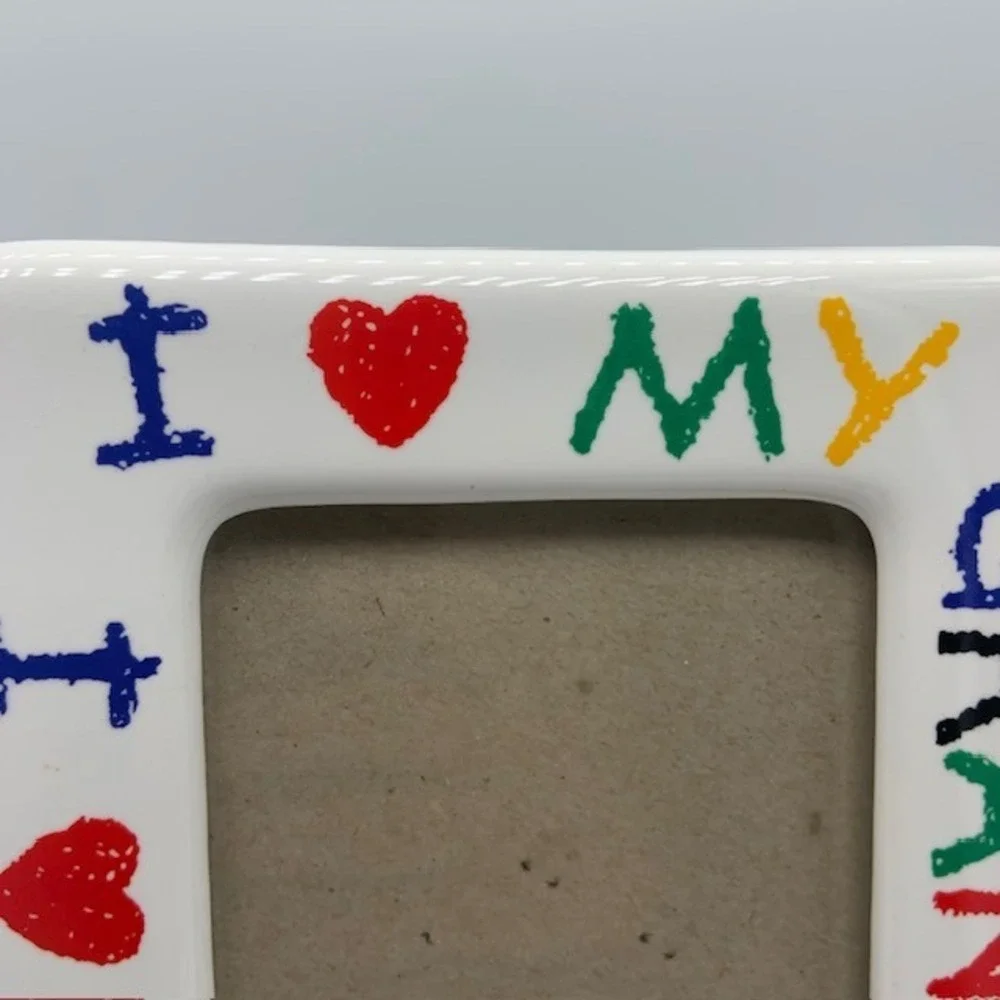 Vintage I Love My Grandma Ceramic 3x5 Picture Frame Colorful Crayon Style Hearts